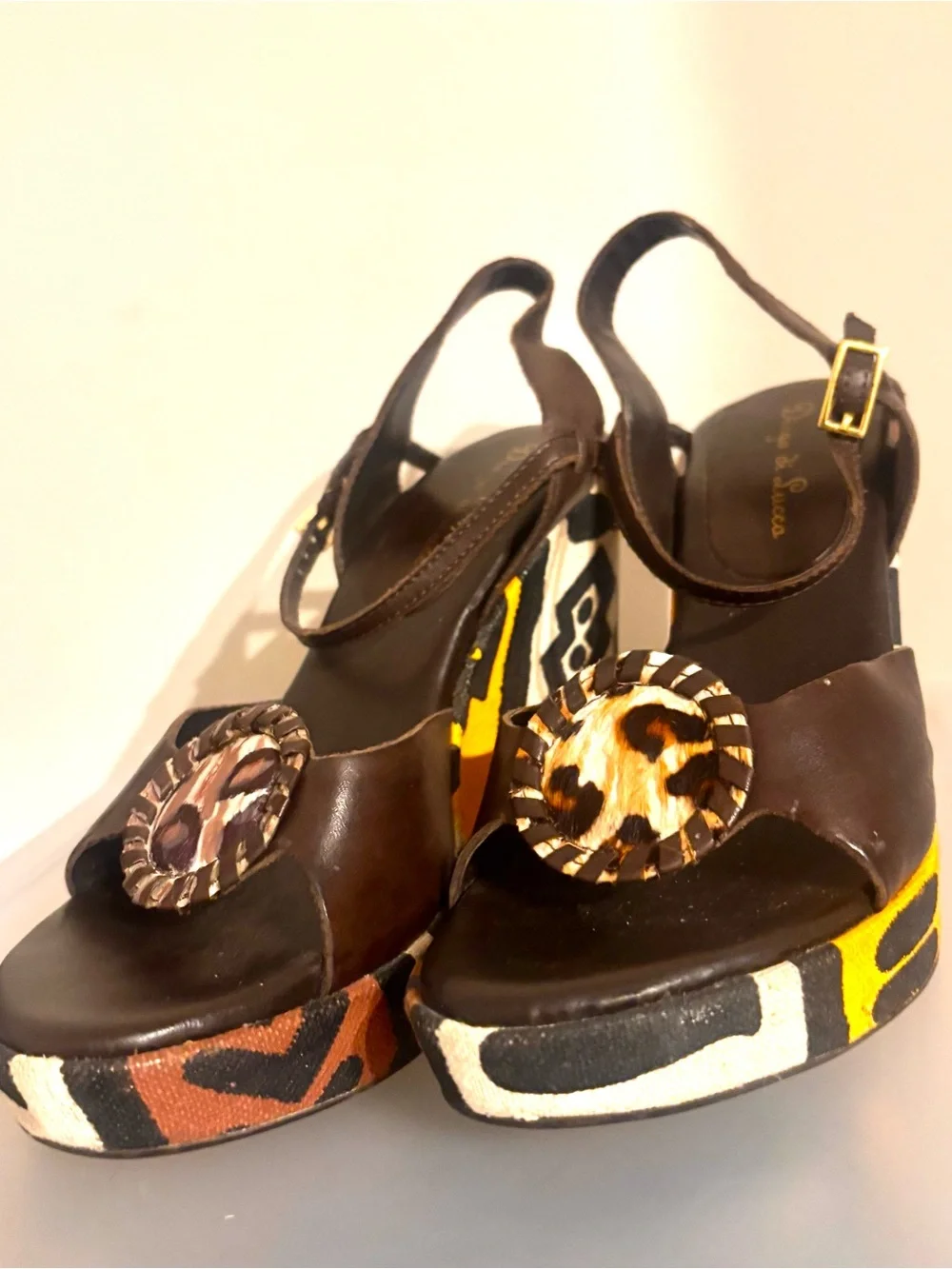 Diego di Lucca vintage Y2K tribal ethnic platform wedge sandals size 7